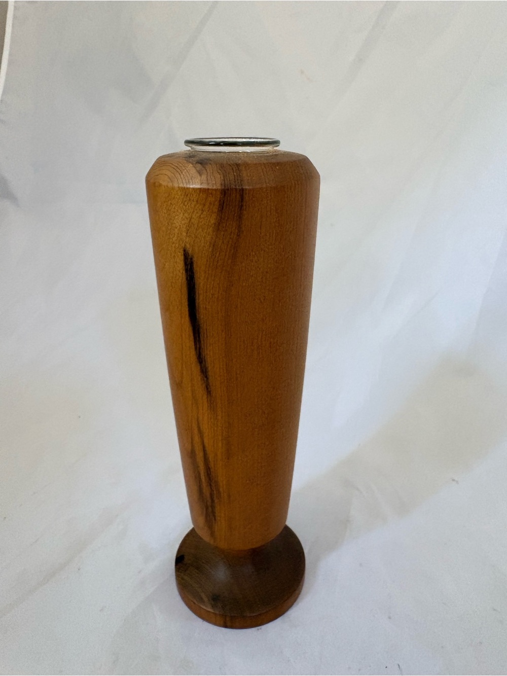 Gorgeous Myrtlewood Vase with Glass Insert- 7.5” tall- Honey Brown